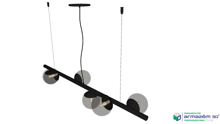 Lustre Figo preto com 6 Globo de Vidro Fume
