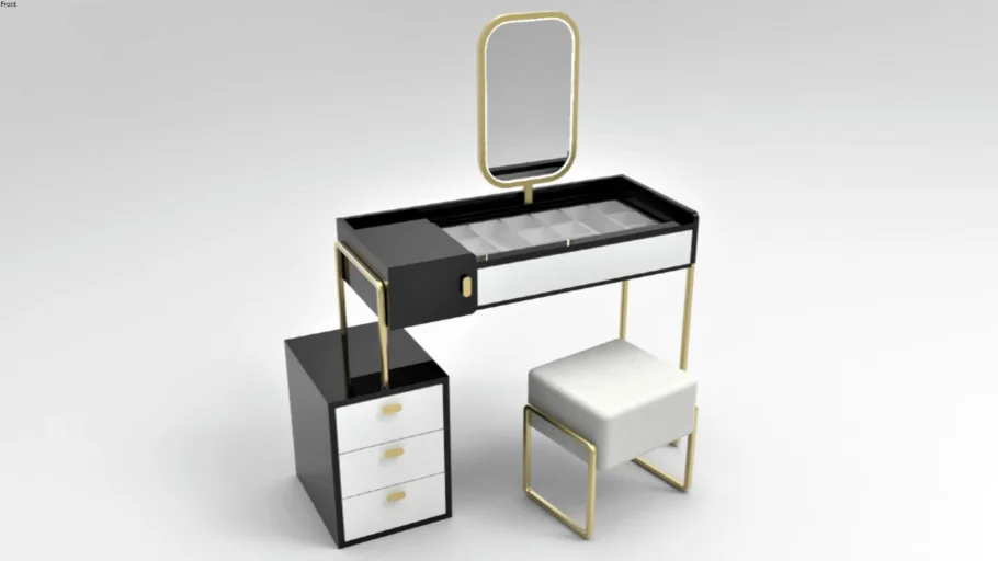 Dressing table with LED mirror and small stool #1