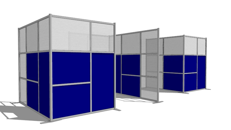 L-Shaped Office Partitions with Blue and Translucent Panels