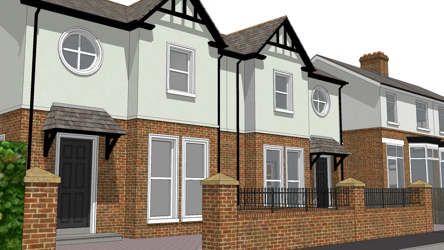 Replacement semi detached houses, brick render finish