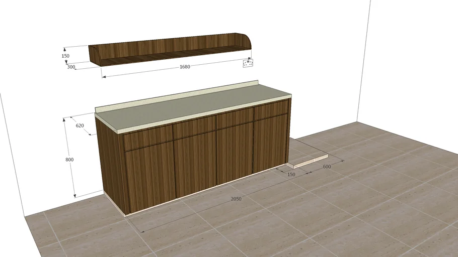 Kitchen Bottom Cabinet 7feet L with shelving