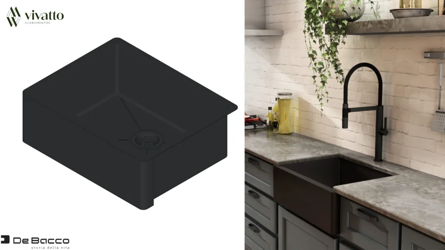 Cuba Primaccore Farm Sink PVD Nano Black 53,5x40x21cm Cozinha - DeBacco Metais
