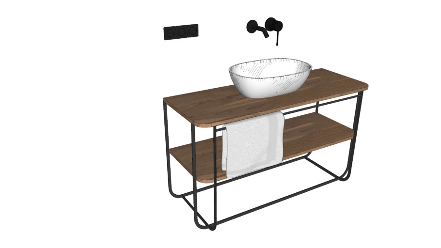 bathroom cabinet console wood washbasin grid steel black