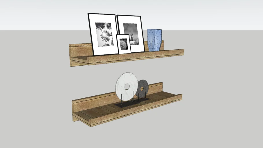 Wooden floating shelf with decorations