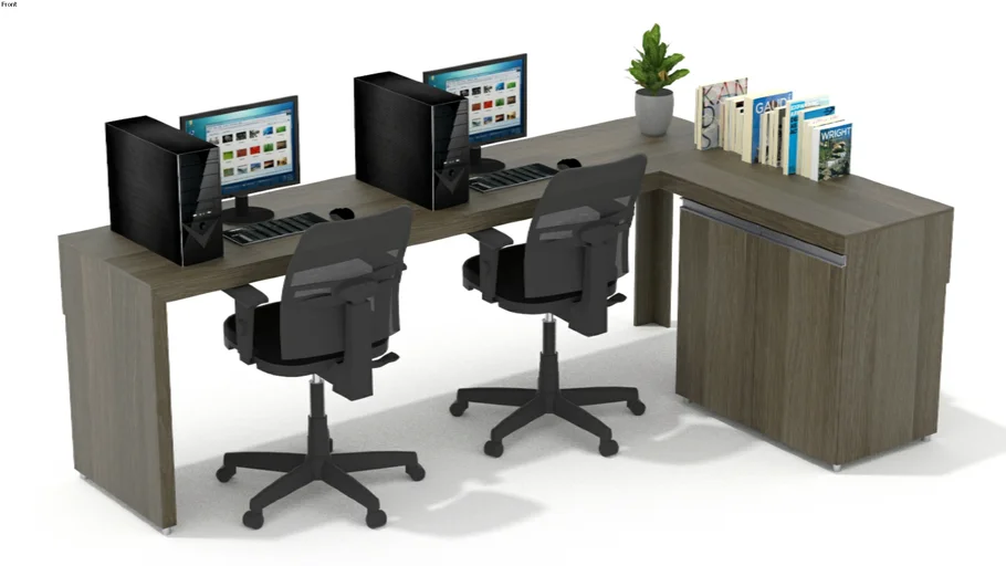 Mesa em L p/ Home Office 2 Lugares + Armario Lateral