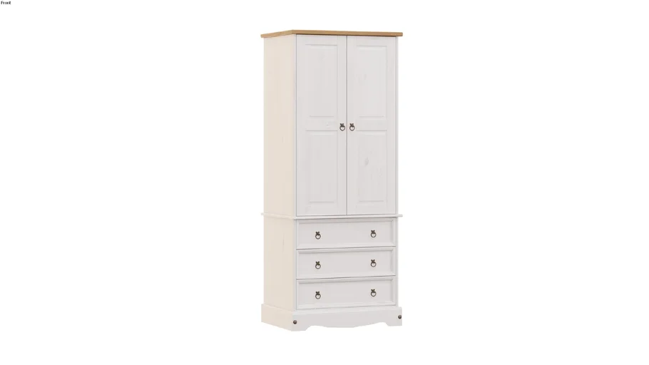 Armário de Madeira 2 Portas 3 Gavetas Branco Lavado CRW523 | Pense Dentro da Caixa