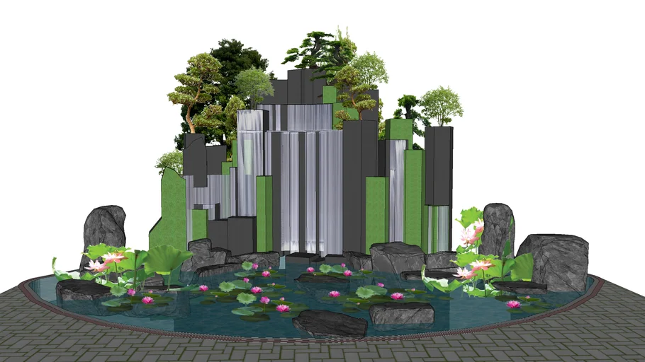 Rockery, flowing water, stacked stones