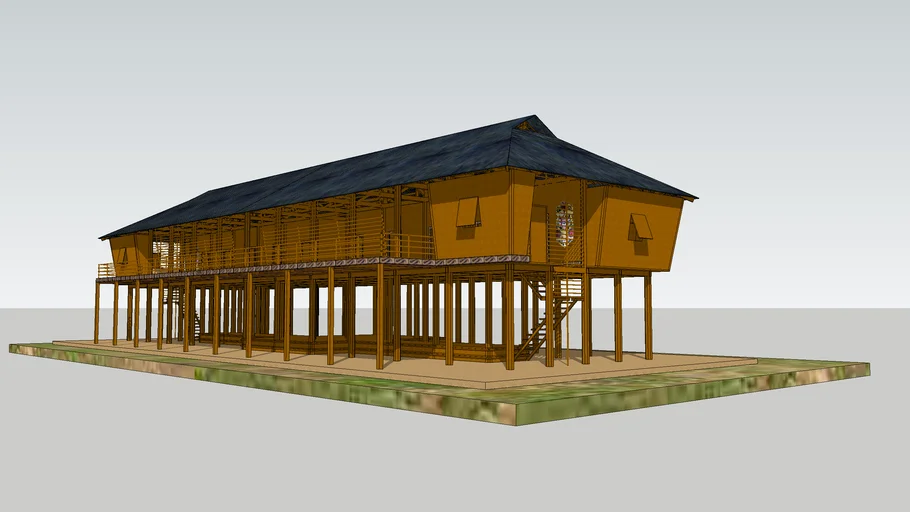 Rumah Tradisional Betang, Dayak, Kalimantan Barat versi TMII