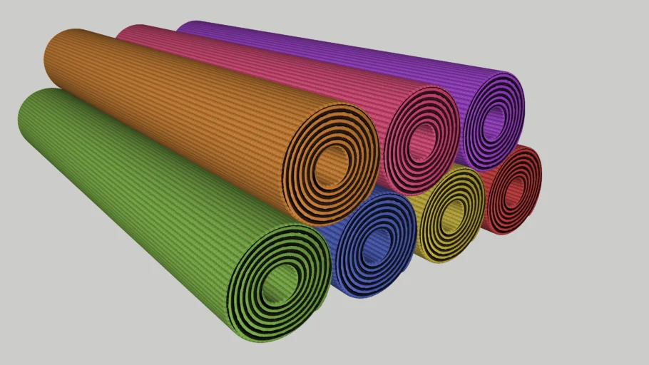 Rolled Yoga Mats-Realistic Modeled & Textured Ends