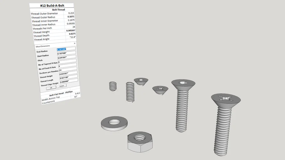 No 12-24 Machine Screw, Build-A-Bolt | 3D Warehouse