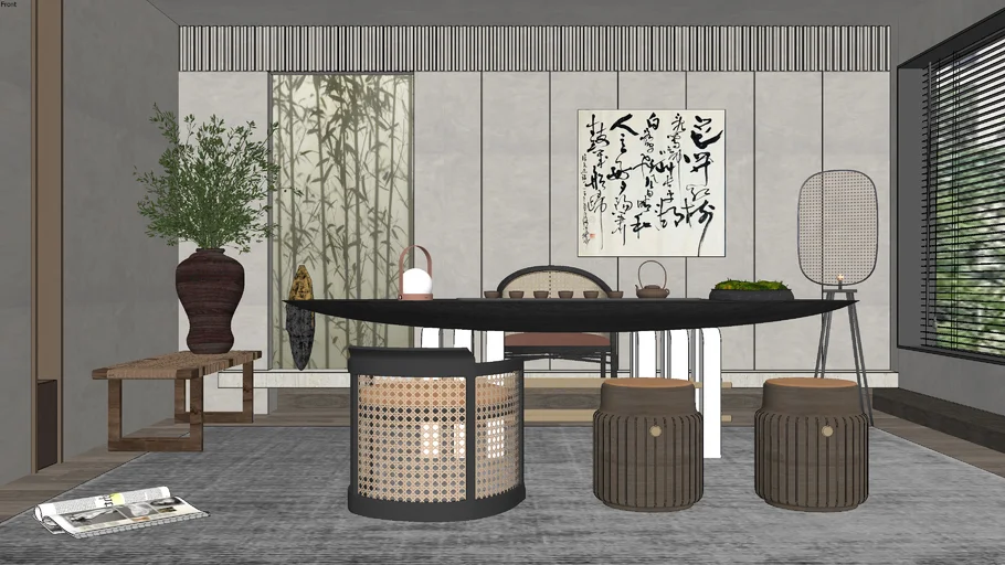 茶室集成 侘寂风茶室茶桌su模型www.1skp.com | 3D Warehouse