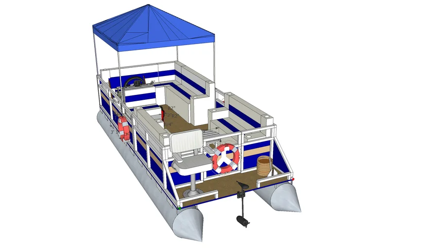 Blue pontoon boat