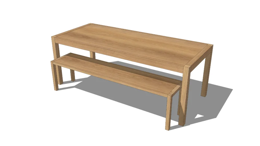 Oak dining table & bench