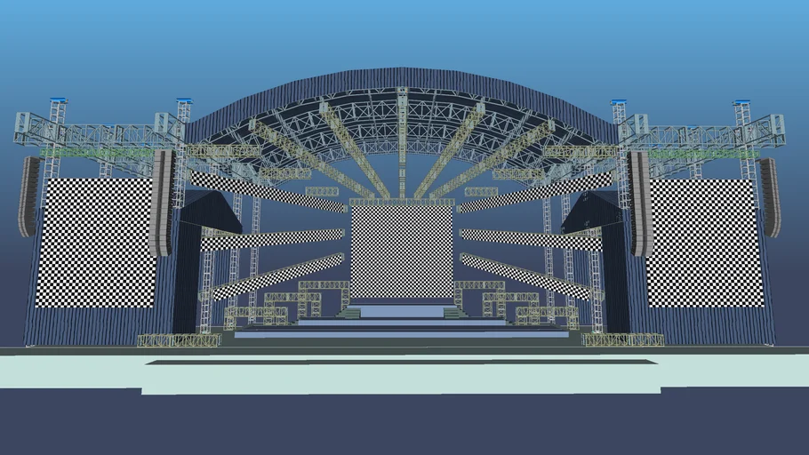 Arc truss structure, ground support system, stage design