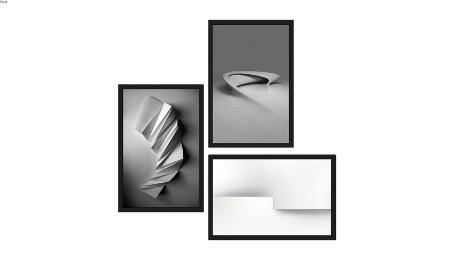 Quadro Decorativo Escritório Sala Cinza Abstrato Trio Grande (com MOLDURA)