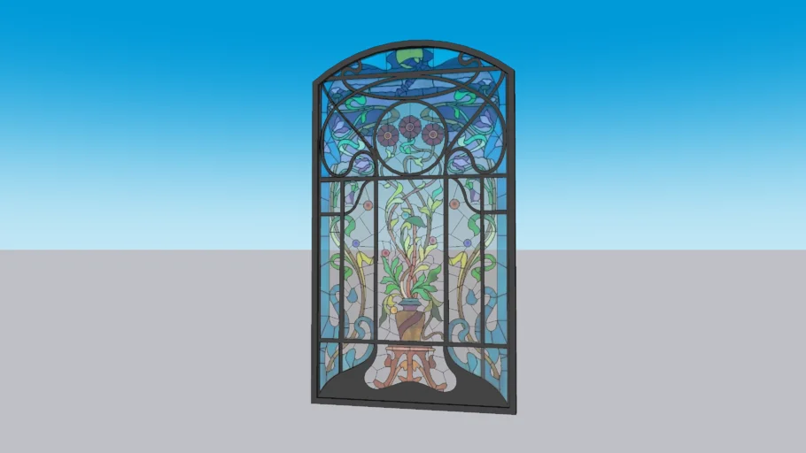 Art Nouveau Stained Glass Window with Bats