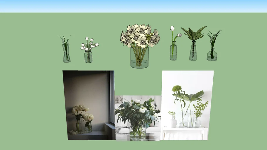 Jarrones de cristal con plantas y flores alta calidad