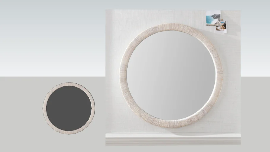 POTTERYBARN - Whitewash Coastal Rattan Round Mirror
