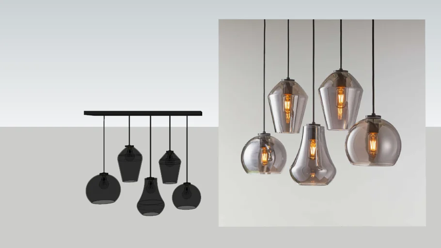 CREATE&BARREL - Arren Black 5-Light Linear Pendant with Mixed Silver Glass Shades