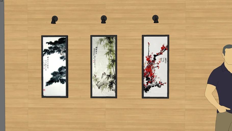 寒窗三友 松竹梅  painting 水墨画