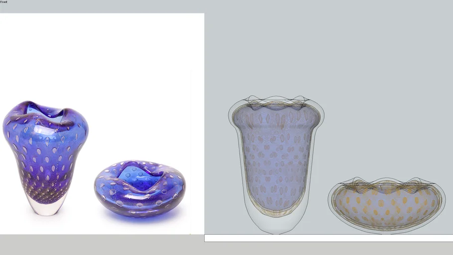 Par de Vasos Oceano Mini Tela Azul com Ouro - Murano Cristais Cadoro