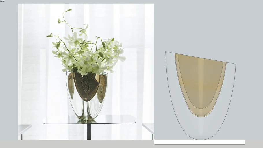 Vaso Triangular Nº 4 Fumê com Ouro - Murano Cristais Cadoro