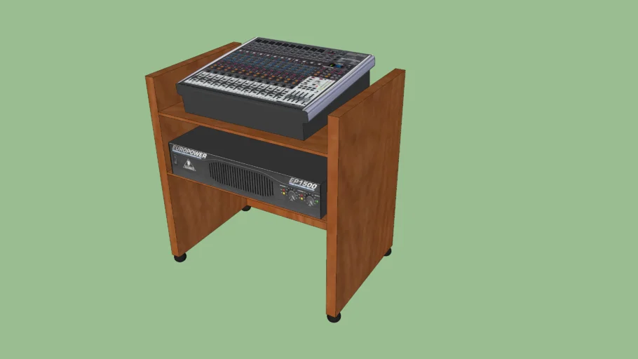 Rack de Madeira com Mesa de Som e Amplificador