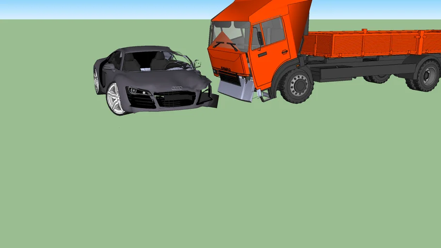 audi r8 crash test with truck 25 mph