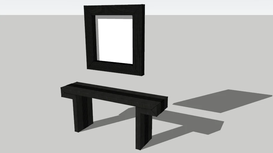 Modern wood console and square mirror S-0718 S-0616 | 3D Warehouse