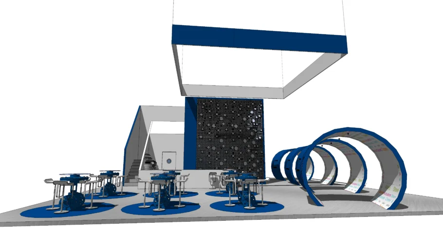 Exhibition stand design with tubular wall installation