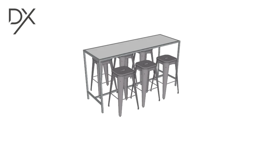 Tonic table commune - Fermé - Stainless et blanc + Loft tabouret - Gris Foncé