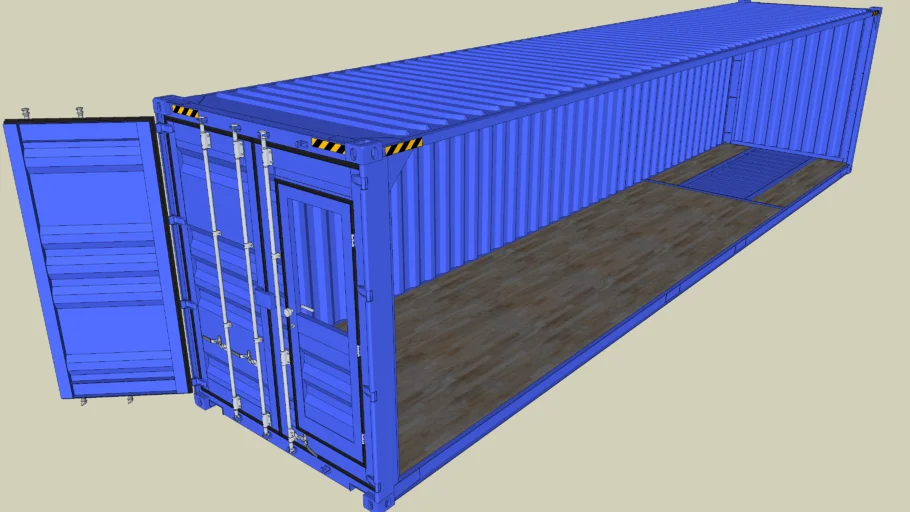 40' HQ container MODELLED in high detail, realism & dimensions — optional housedoor — Blue