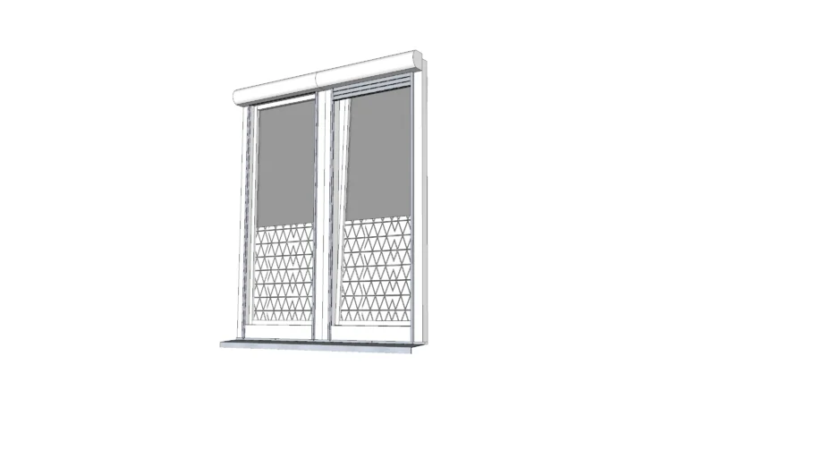 Zweifacher Fensterflügel mit Rahmen und Rollladenkasten. Dual window sashes with frame and roller shutter box.