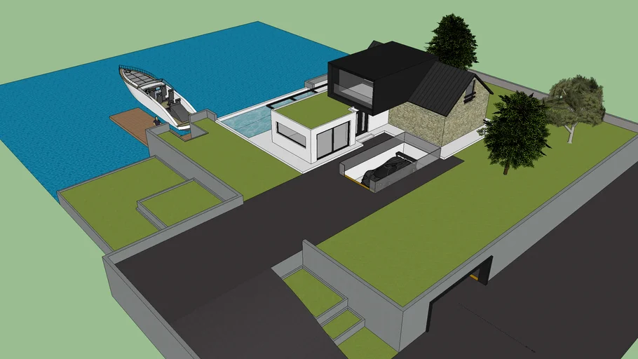 beachfront villa with underground garage and private harbor