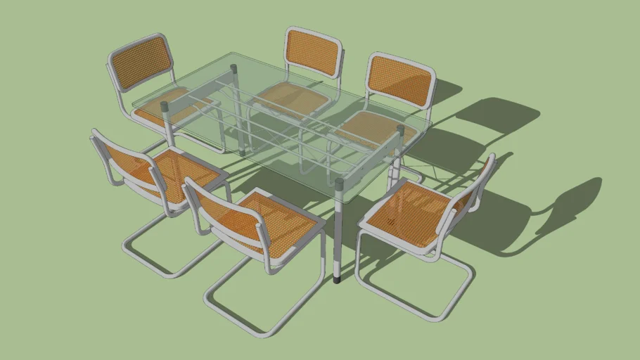 Steel and glass table. And Cesca chairs