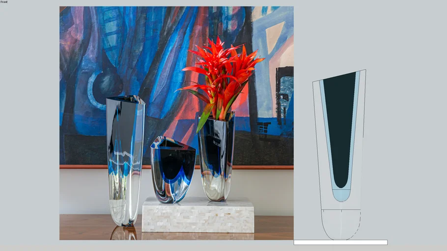 Vaso Triangular Nº 2 Bicolor Preto com Água-marinha - Murano Cristais Cadoro