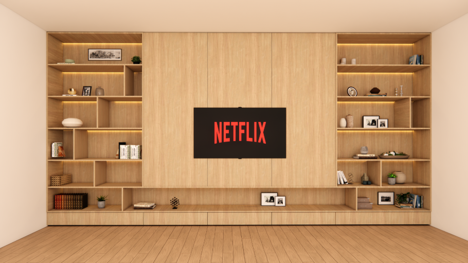 Modern Wooden TV Wall Unit with Display Shelves