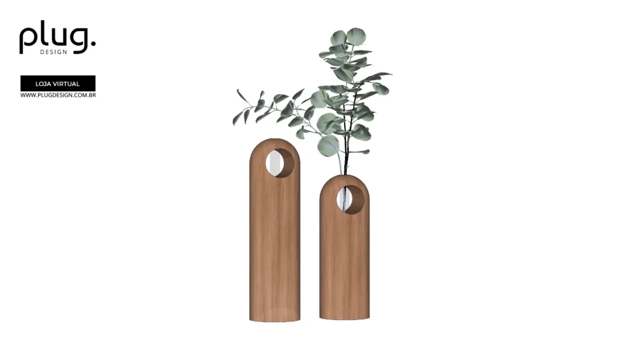 VASO OCA PLUG DESIGN EM MADEIRA COM ARRANJO EUCALIPTO
