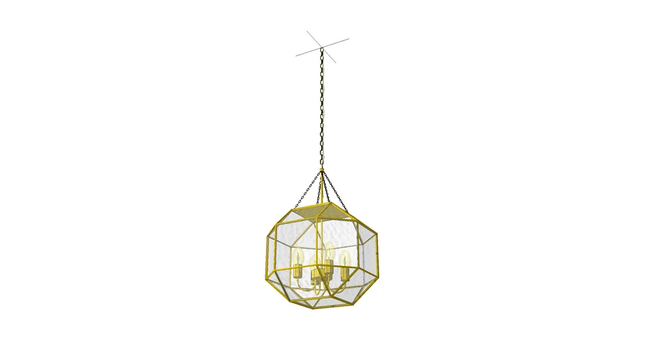 Glass & Metal Cage Pendant Gold Chandelier