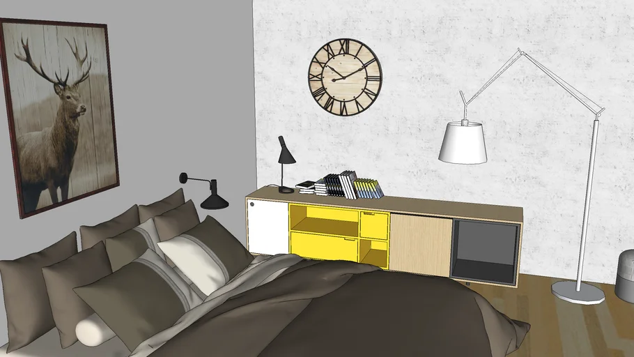 Yellow grey , camera moderna concrete e arredo , bedroom
