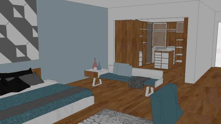 Master bedroom with bathroom and walk in closet