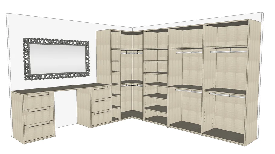 Closet - esquinero, tablillero,  colgadores y peinadora