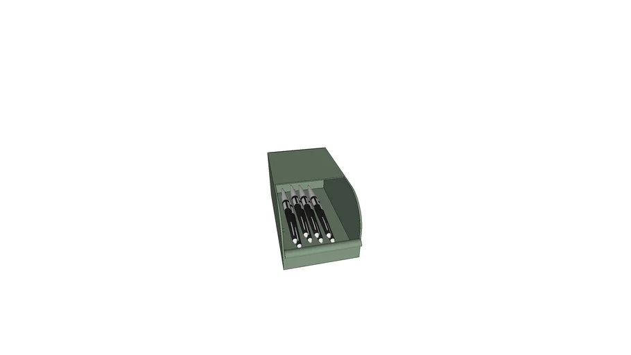IKEA REJSA Box, grey-green/metal, with pens