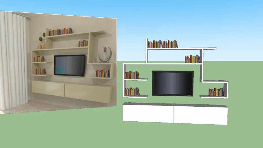 Modern Mounted TV shelves books library hanging unit
