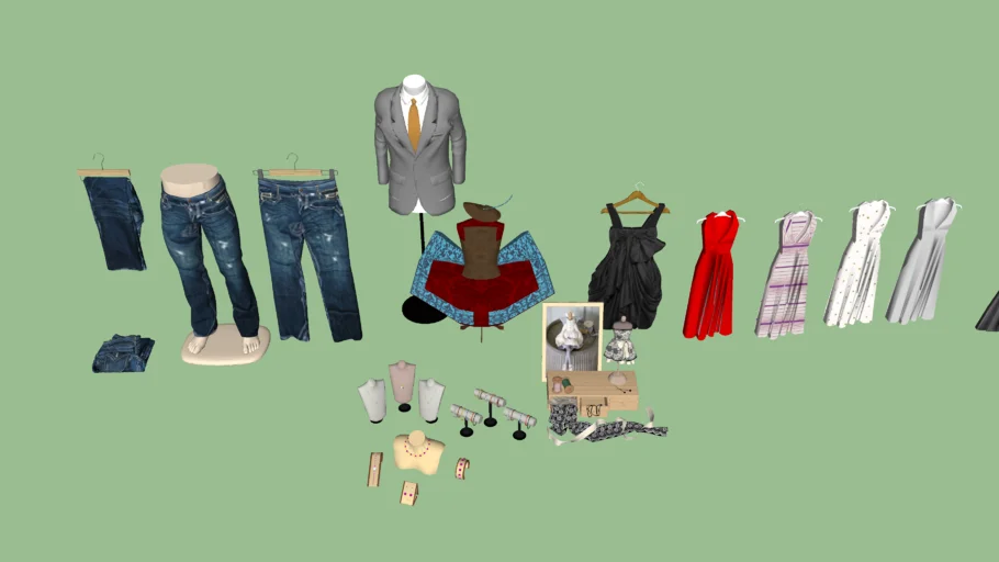 Collection of clothes and jewelry