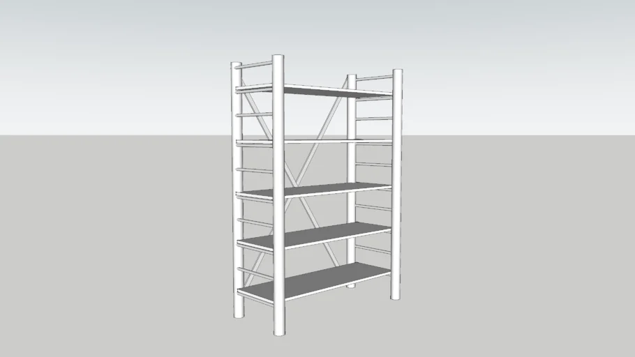 Metal Frame Shelving Unit with 5 Wooden Shelves and Metal Cross Bracing