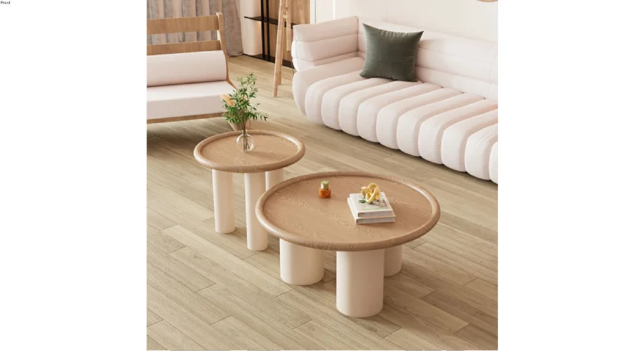 Round Wood Modern Coffee Table with Three-Leg Base and Tray Top