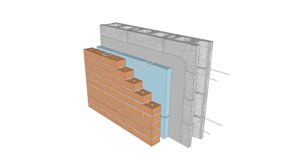 01.030.0201 Wall Type - Anchored Brick Veneer | CMU Backing, Rigid Insulation, Fluid-applied AB