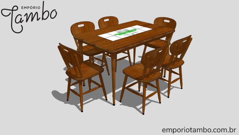 Mesa retangular de madeira com 10 azulejos e 6 cadeiras para cozinha bar restaurante sala de jantar