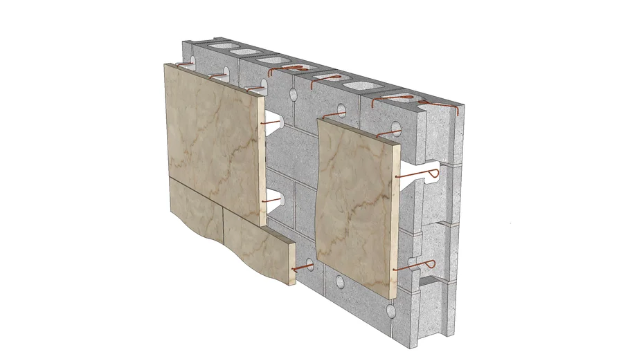 04.030.0202 Dimension stone wall, interior | Wire ties and molding plaster